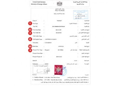 United Arab Emirates Visa Sample